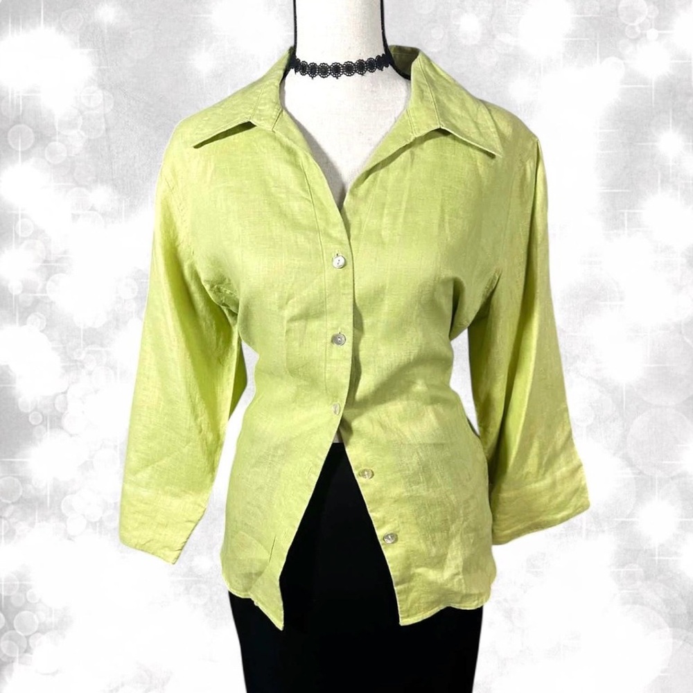 David N Classic Lime Green Button-Up Top